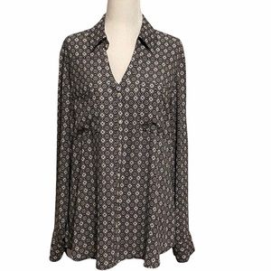 EXPRESS Button Down Blouse Black White Size Lrg